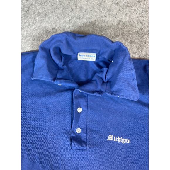 VINTAGE 80s Michigan Logo Seven Shirt Mens Small Blue Polo Short Sleeve Preppy - Picture 5 of 5